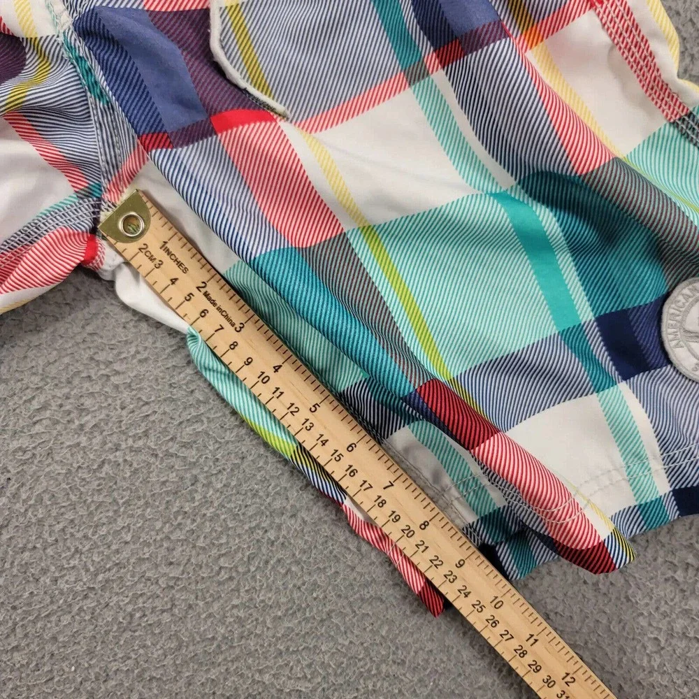 American Eagle Shorts Mens Medium White Plaid Patch Pockets Board‎ Shorts Swim